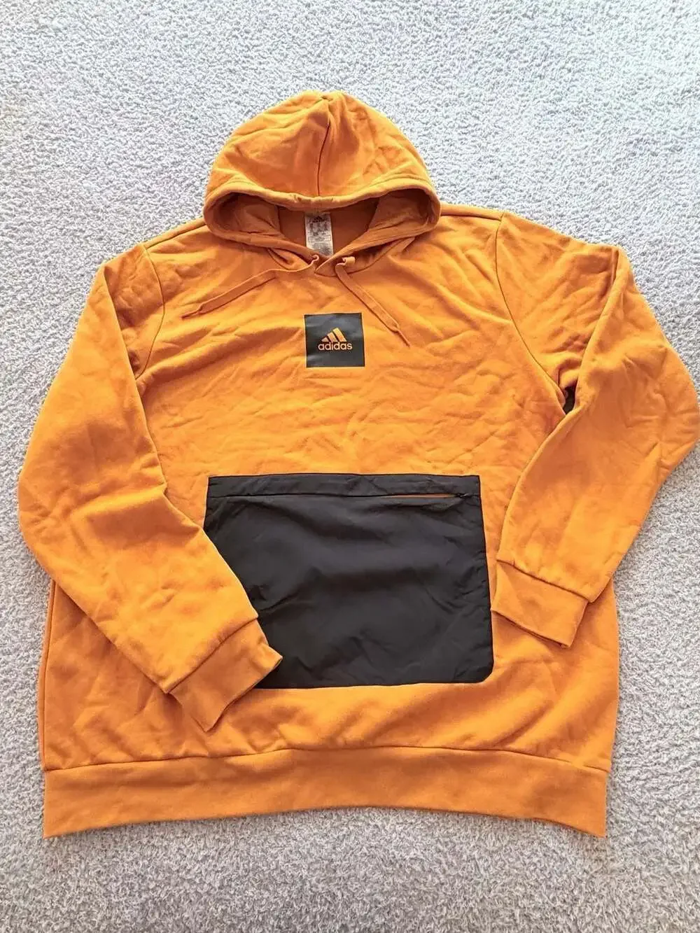 Adidas Sweatshirt Men Large Orange Logo Pullover Hoodie Athletic Gym Run Trefoil